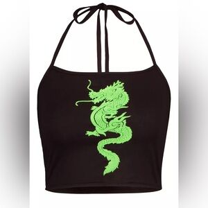 BOOHOO 💚 ~ NEON DRAGON FLOCK CROP TOP
